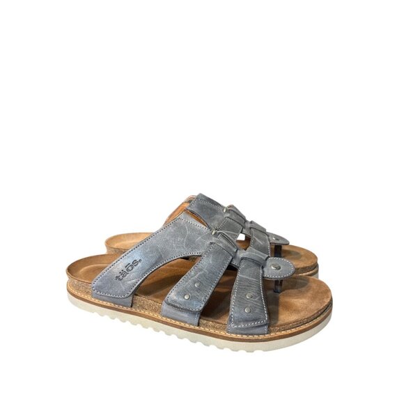 Taos Womens Leather Sandals Gray Size 11 Adjustable Straps Pre-Owned Wear Noted - Picture 1 of 8